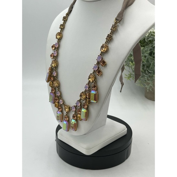 J. Crew Pink Opalescent Opaque and Shiny Rhinestone‎ Mauve Ribbon Tie Necklace - Picture 7 of 12
